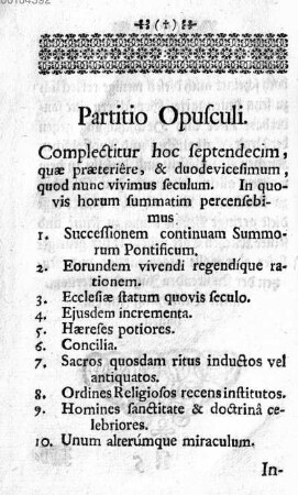 Partitio Opusculi [Abtheilung dieses Werckleins]