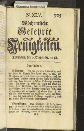 N. XLV. Tübingen, den 7. Novembr. 1738