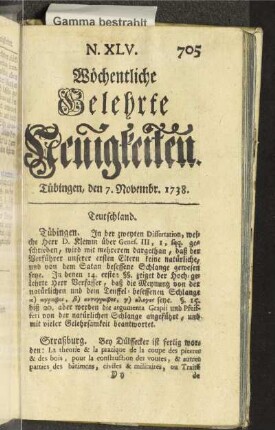 N. XLV. Tübingen, den 7. Novembr. 1738