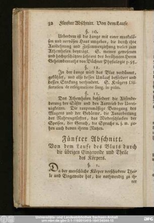 Fünfter Abschnitt. Von dem Laufe des Bluts durch die übrigen Eingeweide und Theile des Körpers.