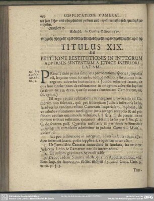 Titulus XIX. De Petitione Restitutionis In Integrum Adversus Sententiam A Iudice Inferiori Latam