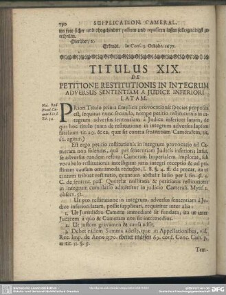 Titulus XIX. De Petitione Restitutionis In Integrum Adversus Sententiam A Iudice Inferiori Latam