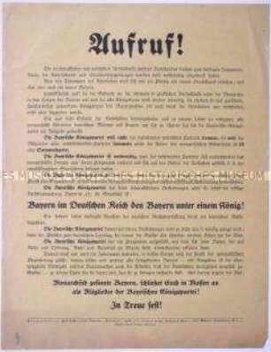 Beitrittsaufruf der Bayerischen Königspartei zur Wiederherstellung einer bayerischen Monarchie im Deutschen Reich