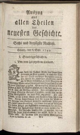 Sechs und dreysigste Nachlese. Coburg, den 6. Sept. 1749.