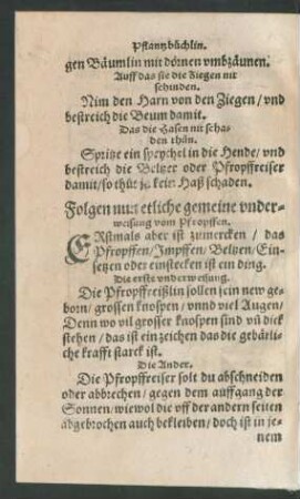 Folgen nun etliche gemeine underweisung vom Pfropffen.