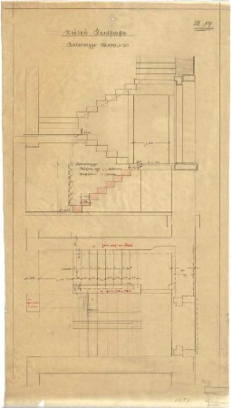 Billing, Hermann; Karlsruhe (Baden-Württemberg), Kolpingplatz; Kolpingplatz (früher Karlsplatz) - Neubau Kantstraße, Kellertreppe (Grundriss; Schnitt)