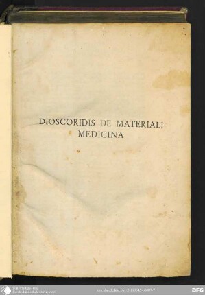 Dioscoridis De materiali Medicina