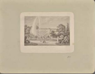 Schloss Sanssouci mit Weinberg und Großer Fontäne von Süden