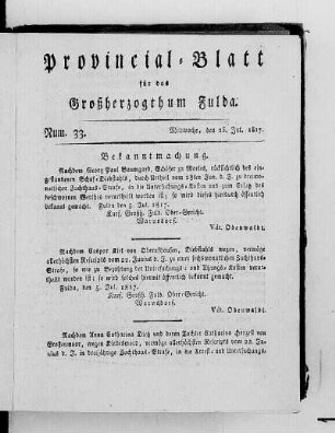 Num. 33, Ausgabe vom 23. Juli 1817