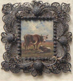 Kuh mit Kalb. Miniatur aus der Sammlung Loewe