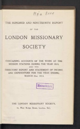 119.1913/14: Report of the London Missionary Society