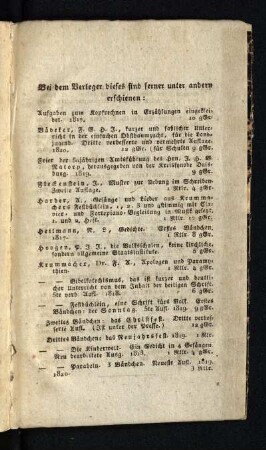 Bei dem Verleger dieses sind ferner unter andern erschienen:
