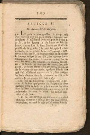 Article II. Des Alimens & des Boissons