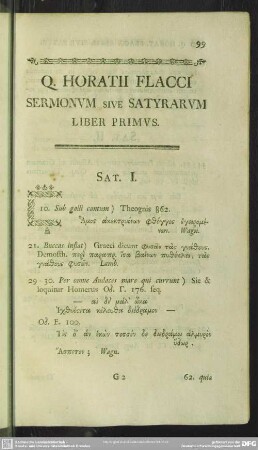 Q. Horatii Flacci Sermonum Sive Satyrarum Liber Primus