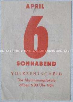 Handzettel im Layout eines Kalenderblattes zur Volksabstimmung über die neue Verfassung der DDR 1968