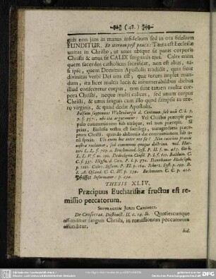 Thesis XLIV. Praecipuus Eucharistiae fructus est remissio peccatorum