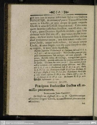 Thesis XLIV. Praecipuus Eucharistiae fructus est remissio peccatorum
