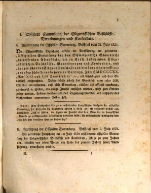 Offizielle Sammlung der das Schweizerische Staatsrecht betreffenden Aktenstücke, der in Kraft bestehenden Eidgenössischen Beschlüsse, Verordnungen und Concordate, und der zwischen der Eidgenossenschaft und den benachbarten Staaten abgeschlossenen besondern Verträge, 2. Enthaltend den Zeitraum vom Jahr 1820 bis Ende des Jahres 1836