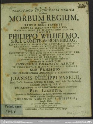 Disputatio Inauguralis Medica exhibens Morbum Regium