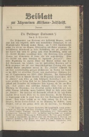 Beiblatt N° 1. Januar. 1893