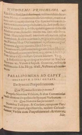 Paralipomena ... Libri Octavi.