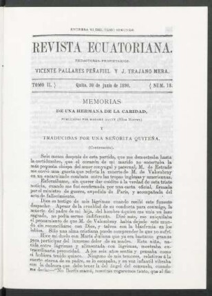 Memorias de una hermana de la caridad : Publicadas por Madame Gagne [Elisa Moreau] y traducidas por una señorita Quiteña