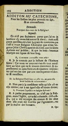 Addition au Catechisme, pour les Enfans les plus avancéz en âge, & en connoissance.