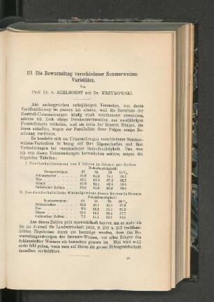 III. Die Bewurzelung verschiedener Sommerweizen-Varietäten.
