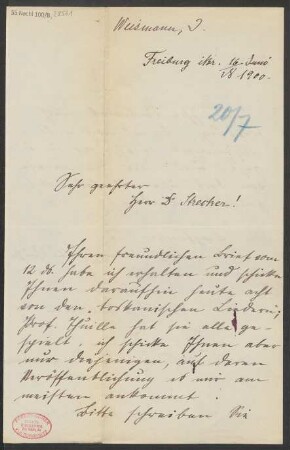 Brief an Ludwig Strecker an B. Schott's Söhne : 16.06.1900