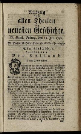 III. Stück. Coburg, den 15. Jan. 1752.