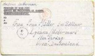 Kriegsgefangenenpost aus britischer Kriegsgefangenschaft im Lager 67 PW Camp, Sandyhillock-Camp - Personenkonvolut