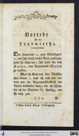 Vorrede für die Landwirthe.