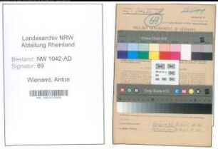 Entnazifizierung Anton Wienand , geb. 05.07.1904 (Strassenwaerter)