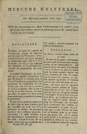 Le Mercure universel. 4. 1791 = Juni