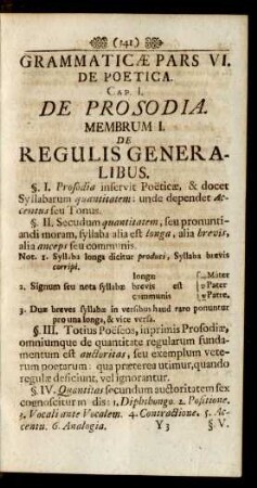 Grammaticae Pars VI. De Poetica