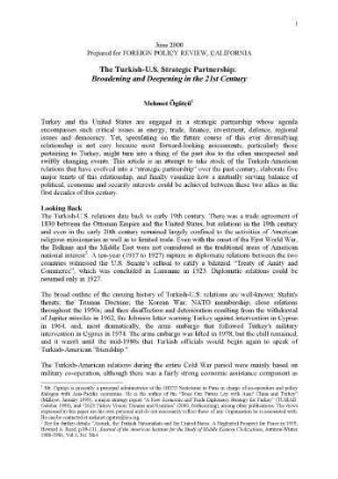 The Turkish-U.S. Strategic Partnership: Broadening and Deepening in the 21st Century