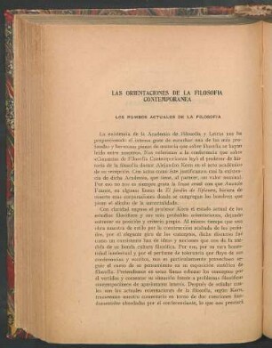 Las orientaciones de la filosofía contemporánea