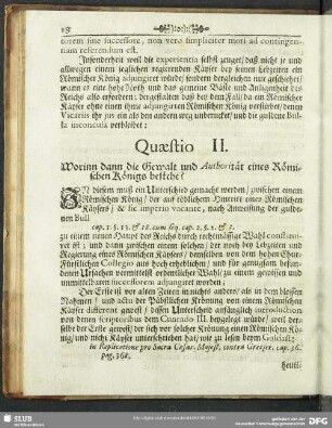 Quaestio II. Worinn dann die Gewalt und Authorität eines Römischen Königs bestehe?