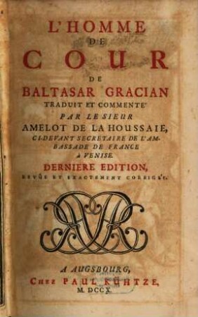 L' Homme De Cour De Baltasar Gracian