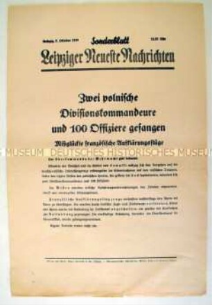 Sonderblatt der "Leipziger Neuesten Nachrichten" zur Gefangennahme von zwei polnischen Generälen