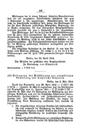 Erlangung der Befähigung zur endgültigen Anstellung als Technische Lehrerin : [D. Allgemeine Angelegenheiten der Unterrichtsanstalten]