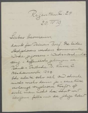 Brief von Georg Kolbe an Hermann Schmitt