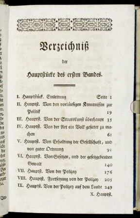 Verzeichniß der Hauptstücke des ersten Bandes.