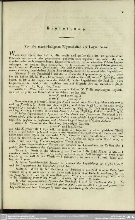 Einleitung. Von den merkwürdigsten Eigenschaften der Logarithmen
