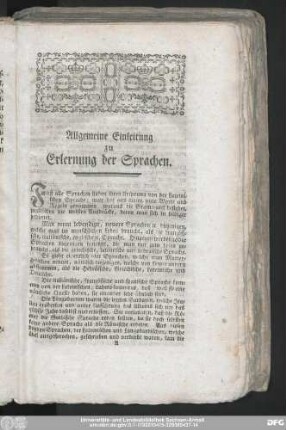 Allgemeine Einleitung zu Erlernung der Sprachen.