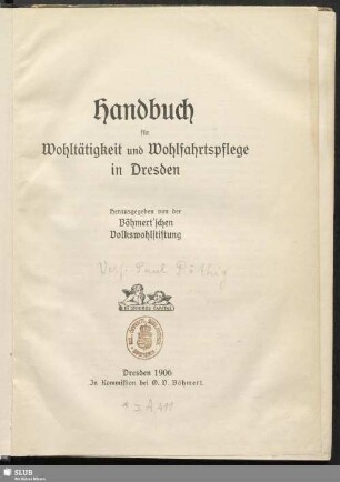 Ein Handbuch für Wohltätigkeit und Wohlfahrtspflege in Dresden