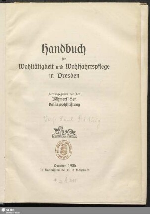 Ein Handbuch für Wohltätigkeit und Wohlfahrtspflege in Dresden
