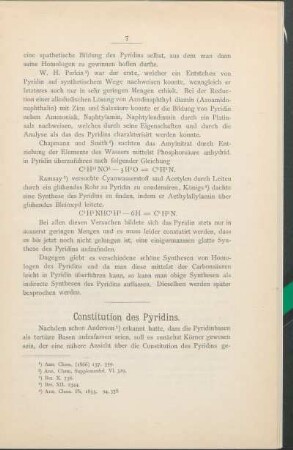 Constitution des Pyridins.