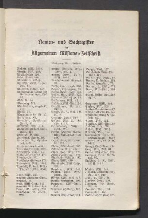 Namen- und Sachregister der Allgemeinen Missions-Zeitschrift