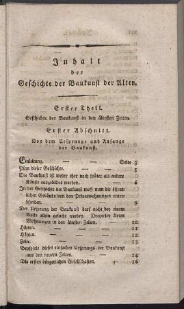 Inhalt der Geschichte der Baukunst der Alten.